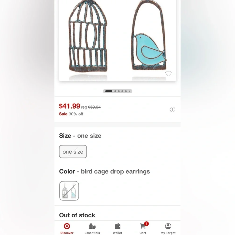 Blue Bird and Cage Asymmetrical Earrings
